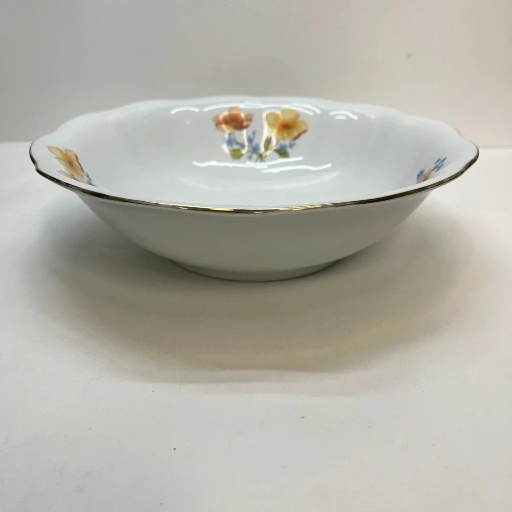 Iris‎ Cluj Romania Porcelain Floral Scalloped Serving Bowl Gold Trim 9 Inch